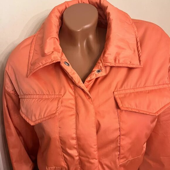 Mimosa. Size Small. Orange Cropped Puffer Jacket. Pulls. Quilted Lining. B27 - Picture 2 of 6